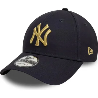 Casquette courbée bleue marine ajustable avec logo doré 9FORTY Metallic New York Yankees MLB New Era