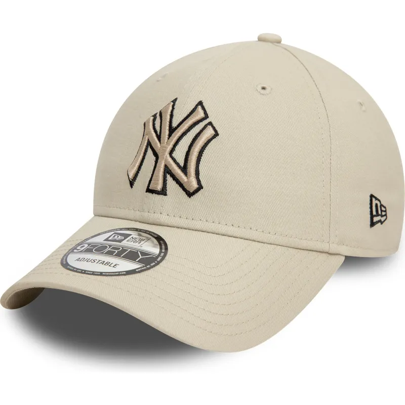 beige-verstellbare-curved-cap-mit-schwarzem-logo-9forty-team-outline-der-new-york-yankees-mlb-von-new-era