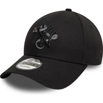 Gorra curva negra ajustable con logo negro 9FORTY Icon de New York Yankees MLB Snake de New Era