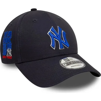 New Era Curved Brim Blue Logo 9FORTY Side Patch New York Yankees MLB Navy Blue Adjustable Cap