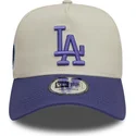 casquette-courbee-beige-et-violette-snapback-avec-logo-violet-9forty-a-frame-world-series-patch-los-angeles-dodgers-mlb-new-era