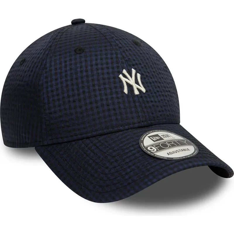 justerbar-marinebla-buet-kasket-9forty-seersucker-fra-new-york-yankees-mlb-fra-new-era