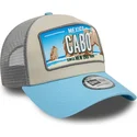 casquette-trucker-beige-et-bleue-9forty-a-frame-license-plate-cabo-villes-et-plages-new-era