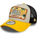 9forty-a-frame-trucker-cap-beige-und-gelb-license-plate-dubai-stadte-und-strande-von-new-era