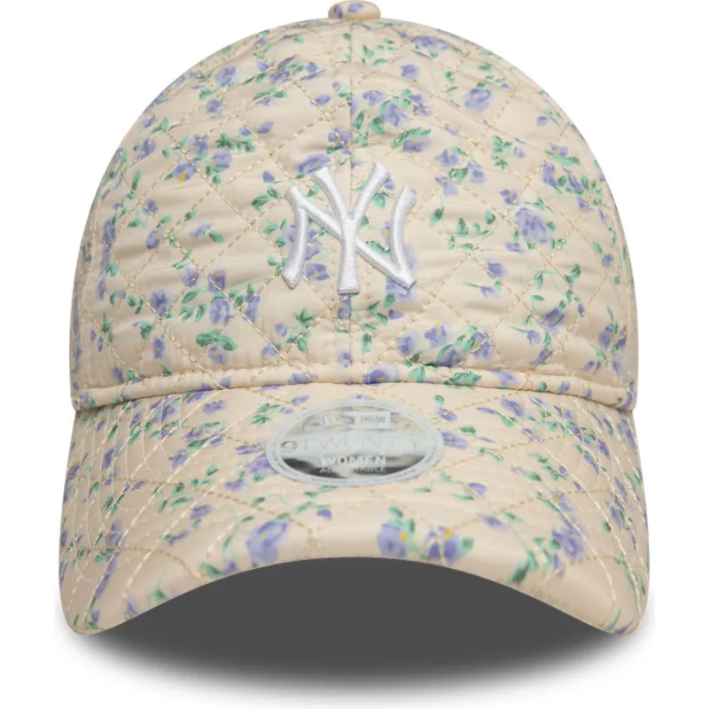 beige-verstellbare-curved-cap-fur-damen-9twenty-floral-quilt-der-new-york-yankees-mlb-von-new-era