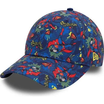 Petten gebogen marineblauw verstelbare band voor kinderen 9FORTY All Over Print van Superman DC Comics van New Era
