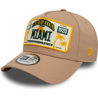 Casquette courbée marron claire snapback 9FORTY A Frame License Plate Miami Villes et plages New Era