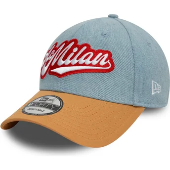 Verstellbare blaue und braune 9FORTY Denim-Cap mit gebogenem Schirm von AC Milan Serie A von New Era