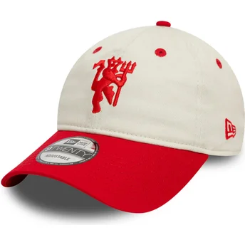 New Era Curved Brim 9TWENTY Contrast Visor Manchester United Football Club Premier League White and Red Adjustable Cap