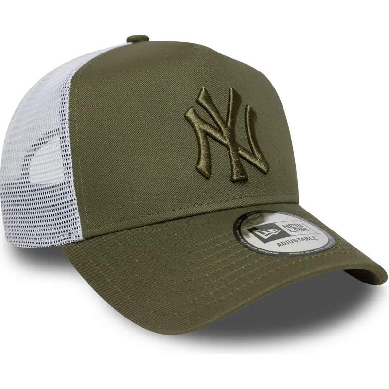 grune-und-weisse-trucker-cap-mit-grunem-logo-a-frame-league-essential-von-new-york-yankees-mlb-von-new-era