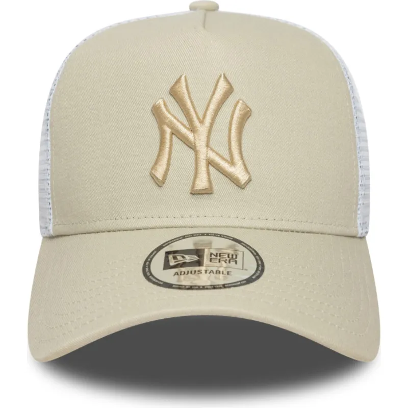 czapka-trucker-bezowa-i-biala-z-bezowym-logo-a-frame-league-essential-new-york-yankees-mlb-new-era