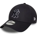 justerbar-marinebla-kurvet-kasket-med-marineblat-logo-9forty-outline-fra-new-york-yankees-mlb-fra-new-era