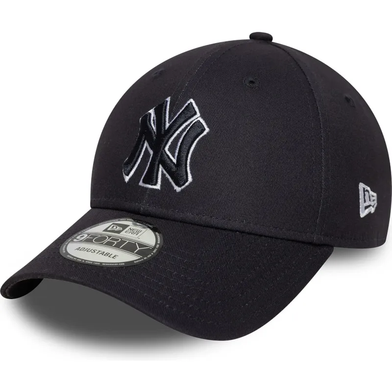 justerbar-marinebla-kurvet-kasket-med-marineblat-logo-9forty-outline-fra-new-york-yankees-mlb-fra-new-era