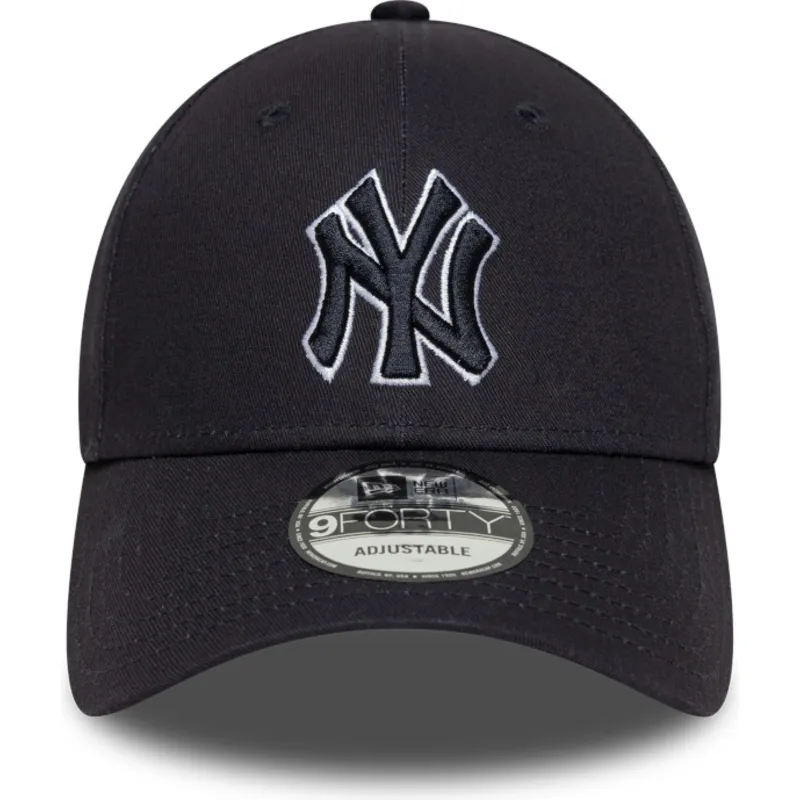 justerbar-marinebla-kurvet-kasket-med-marineblat-logo-9forty-outline-fra-new-york-yankees-mlb-fra-new-era