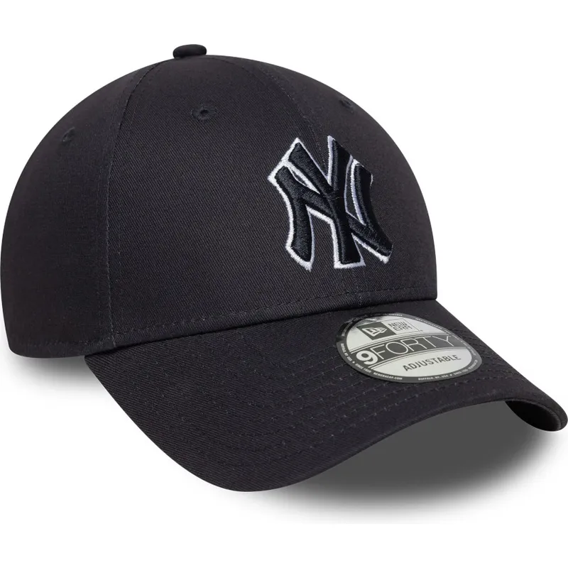 justerbar-marinebla-kurvet-kasket-med-marineblat-logo-9forty-outline-fra-new-york-yankees-mlb-fra-new-era