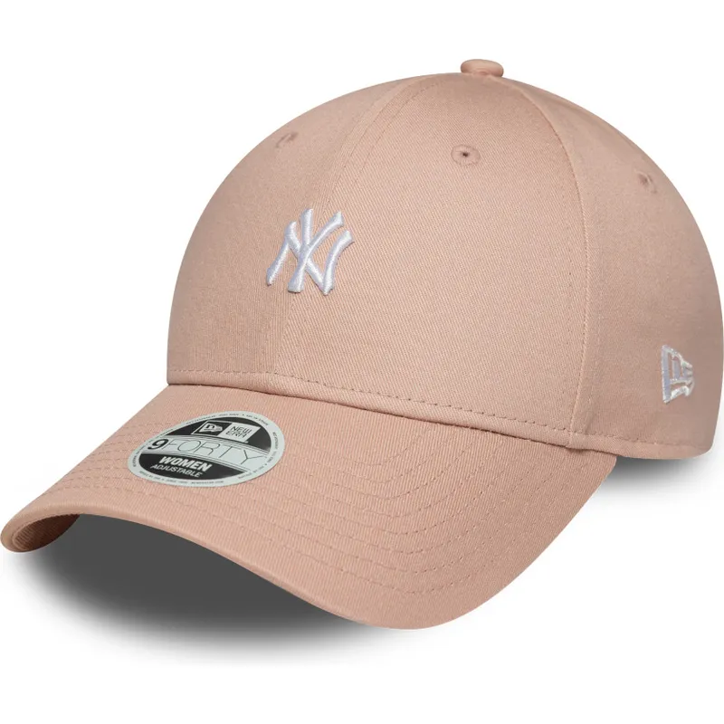 lyserod-justerbar-buet-kasket-til-kvinder-9forty-mini-logo-fra-new-york-yankees-mlb-fra-new-era