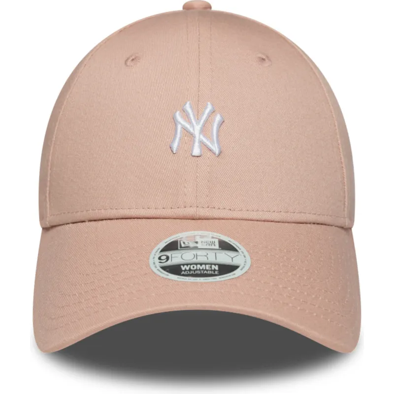 gebogene-rosa-verstellbare-damenkappe-9forty-mini-logo-new-york-yankees-mlb-von-new-era