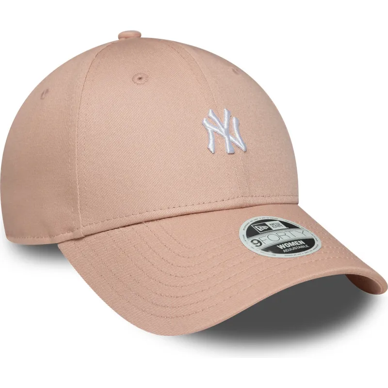 lyserod-justerbar-buet-kasket-til-kvinder-9forty-mini-logo-fra-new-york-yankees-mlb-fra-new-era