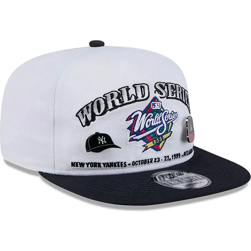 hvid-og-sort-flat-cap-snapback-golfer-championship-pin-fra-new-york-yankees-atlanta-braves-mlb-fra-new-era