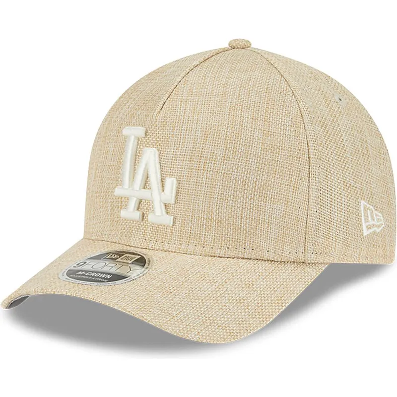 petten-gebogen-beige-snapback-9forty-m-crown-a-frame-cotton-weave-van-los-angeles-dodgers-mlb-van-new-era