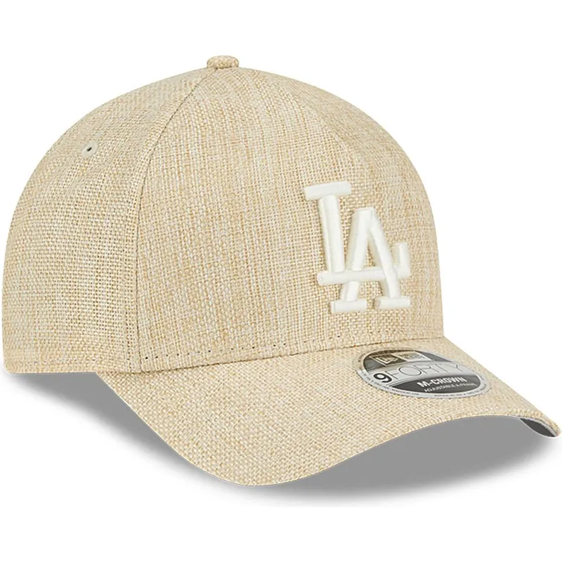 petten-gebogen-beige-snapback-9forty-m-crown-a-frame-cotton-weave-van-los-angeles-dodgers-mlb-van-new-era