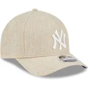 new-era-curved-brim-9forty-m-crown-a-frame-cotton-weave-new-york-yankees-mlb-beige-snapback-cap