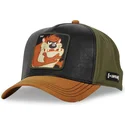 capslab-looney-tunes-taz-tasmanian-devil-loo10-sort-gron-og-brun-snapback-kasket-med-buet-skygge