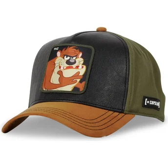 Capslab Looney Tunes TAZ Tasmanian Devil LOO10 sort, grøn og brun snapback kasket med buet skygge