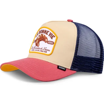 Cappellino trucker beige, blu e rosso Croissant HFT La Bonne Vie 2 di Djinns