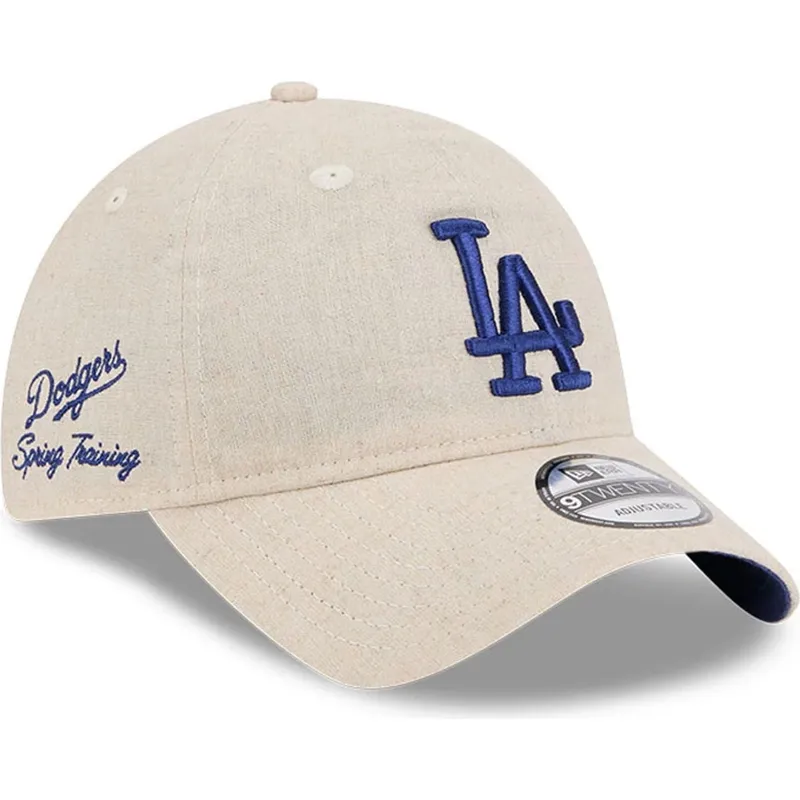 cappellino-curva-beige-regolabile-con-logo-blu-9twenty-linen-spring-training-fan-pack-2025-dei-los-angeles-dodgers-mlb-di-new-er