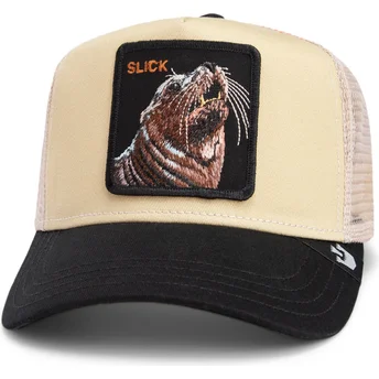 Gorra trucker beige y negra foca The Slick Seal Fab Farm de Goorin Bros.