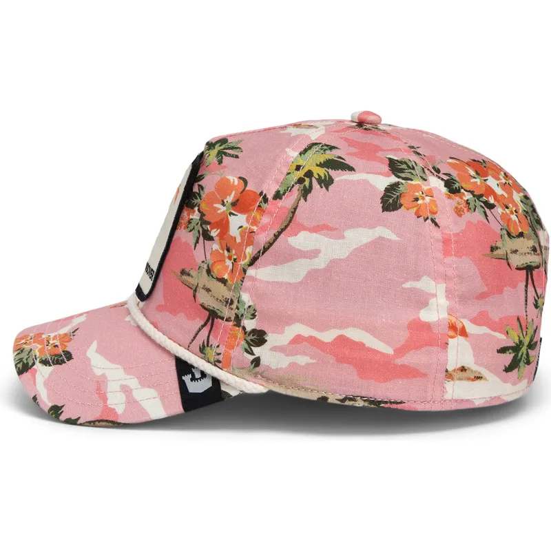 rosafarbene-gebogene-snapback-kappe-flamingo-schwimmring-floater-randy-souse-git-salty-rim-the-farm-von-goorin-bros