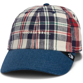 Petten gebogen marineblauw snapback Goorin Bros. Curved Brim Raised In A Barn Papa Cap Madras The Farm Navy Blue and Red Cap The Farm van Goorin Bros.