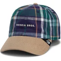 petten-gebogen-meerkleurig-snapback-goorin-bros-curved-brim-hardly-working-papa-cap-madras-the-farm-navy-blue-and-brown-cap-the-