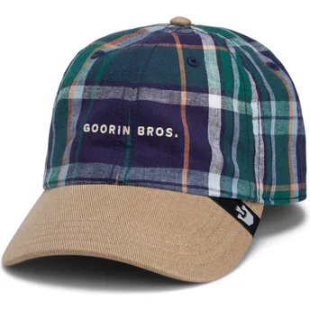 Petten gebogen multicolor snapback Goorin Bros. Curved Brim Hardly Working Papa Cap Madras The Farm Navy Blue and Brown Cap The Farm van Goorin Bros.