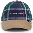 goorin-bros-curved-brim-hardly-working-papa-cap-madras-the-farm-marinebla-og-brun-snapback-kasket