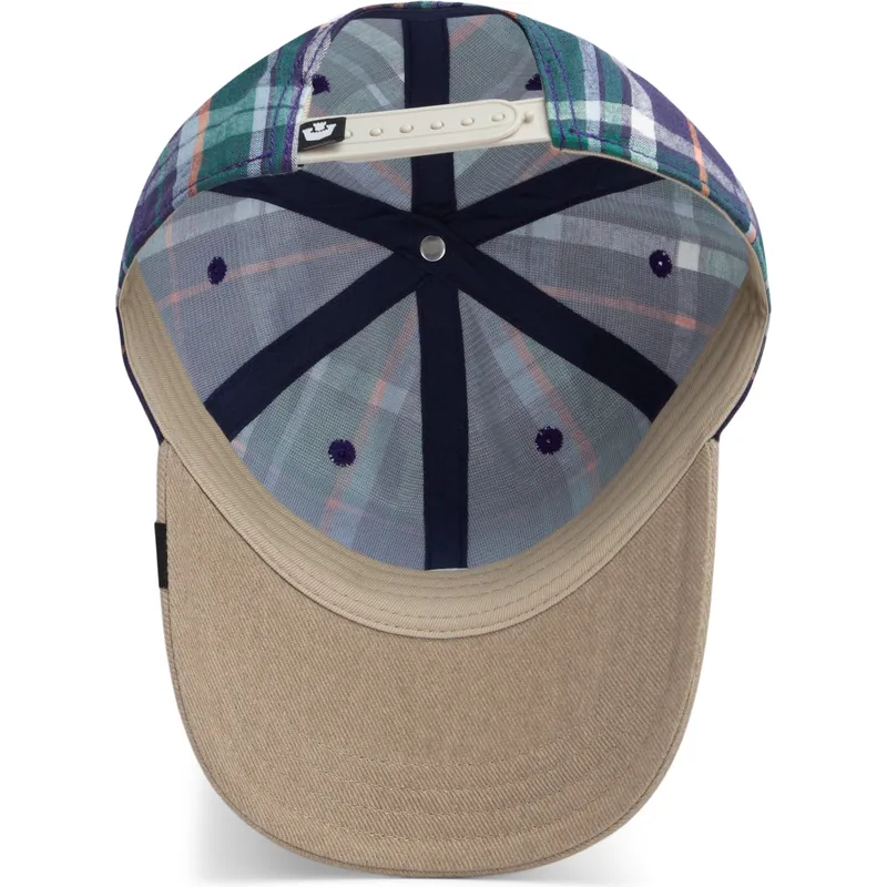 goorin-bros-curved-brim-hardly-working-papa-cap-madras-the-farm-marinbla-och-brun-snapback-keps