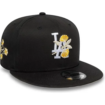 Gorra plana negra snapback 9FIFTY Floral de Los Angeles Dodgers MLB de New Era