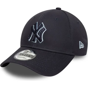 Cappellino curvo blu navy regolabile con logo blu navy 9FORTY Team Outline dei New York Yankees MLB di New Era