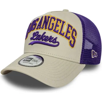 Gorra trucker beige y violeta E Frame Script de Los Angeles Lakers NBA de New Era