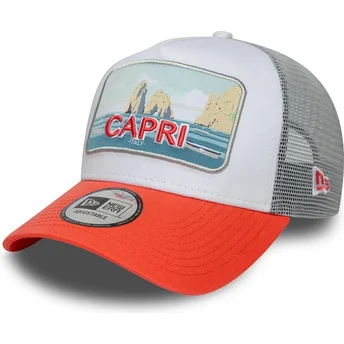 Gorra trucker blanca y naranja Capri Italy A Frame Summer de New Era