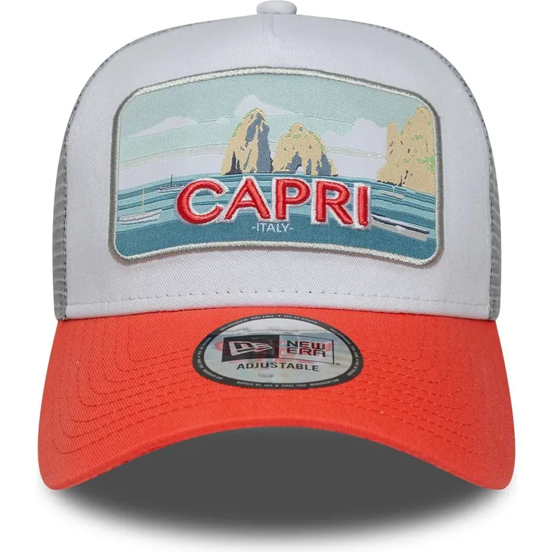 hvid-og-orange-trucker-kasket-capri-italy-a-frame-summer-fra-new-era