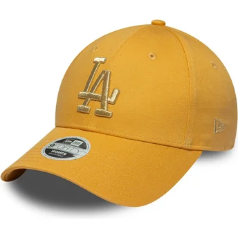Gorra curva amarilla ajustable para mujer 9FORTY Metallic Logo de Los Angeles Dodgers MLB de New Era