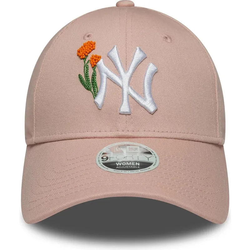 gebogene-rosa-verstellbare-damenkappe-9forty-beaded-der-new-york-yankees-mlb-von-new-era