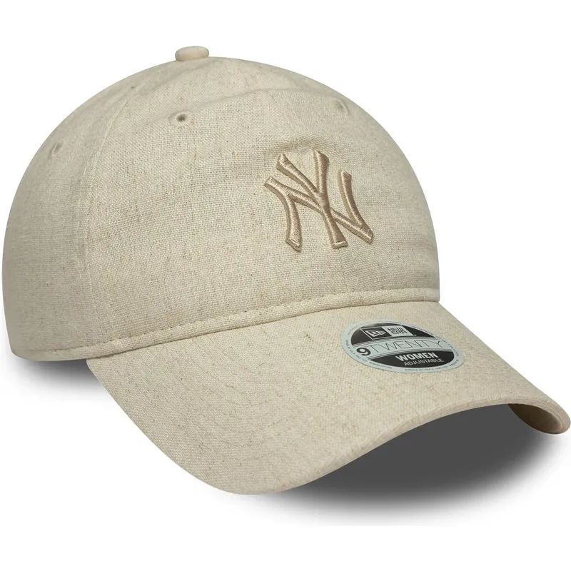 buet-beige-justerbar-kasket-til-kvinder-med-beige-logo-9twenty-linen-fra-new-york-yankees-mlb-fra-new-era