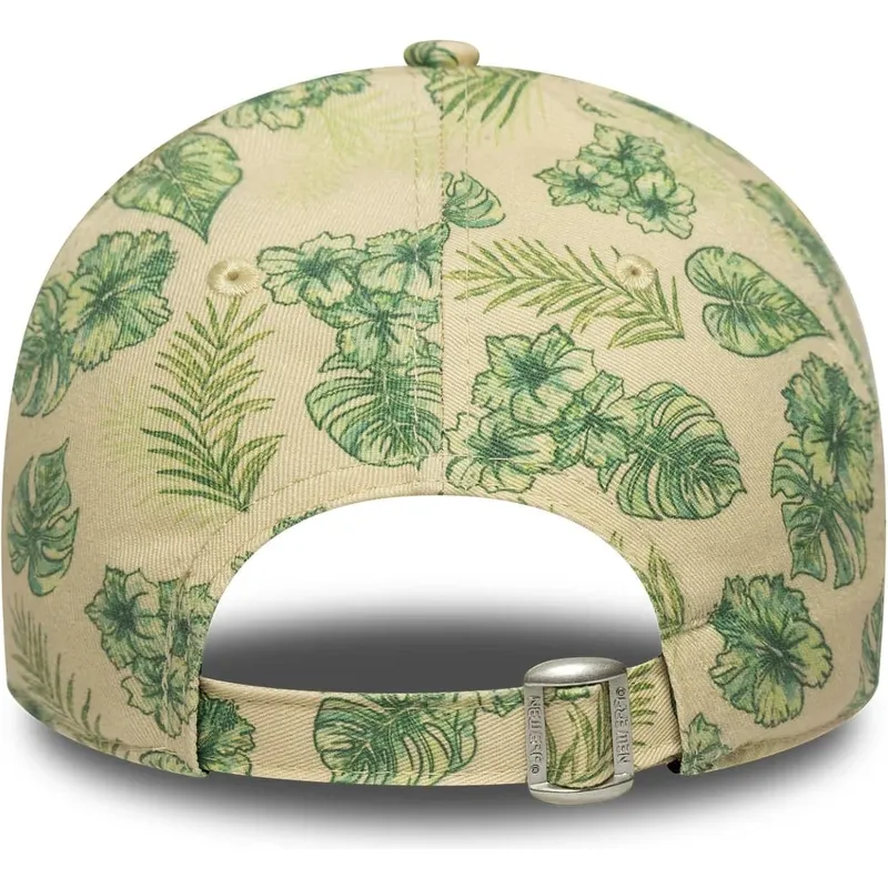 buet-beige-justerbar-kasket-til-kvinder-9twenty-all-over-print-tropical-fra-new-york-yankees-mlb-fra-new-era
