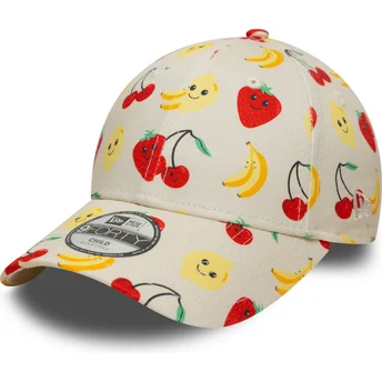 Beige gebogene verstellbare Kappe für Kinder 9FORTY All Over Print Fruit von New Era