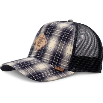 Petten gebogen blauw snapback Check HFT Denim Wishy van Djinns