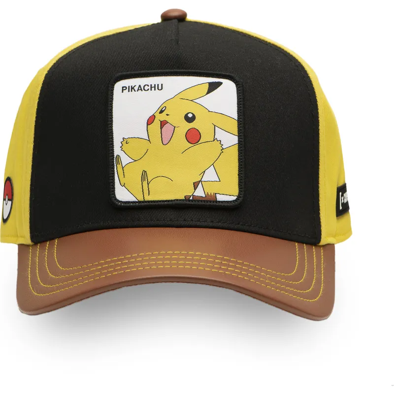 buet-sort-gul-og-brun-snapback-kasket-pikachu-pmk6-pik-pokemon-fra-capslab