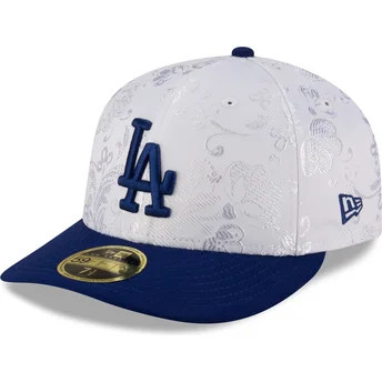 Weiße und blaue anliegende Flat Cap 59FIFTY Day Low Profile der Los Angeles Dodgers MLB von New Era